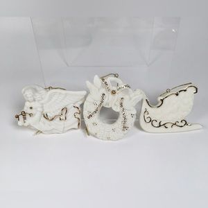 Vintage Avon Porcelain Ornament Trio, 24 K Gold Accents, Christmas Ornaments.